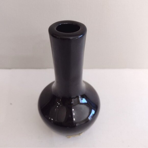 Vintage Haeger Floral Bud Vase Black Glossy Pottery 5.5" - Picture 3 of 6